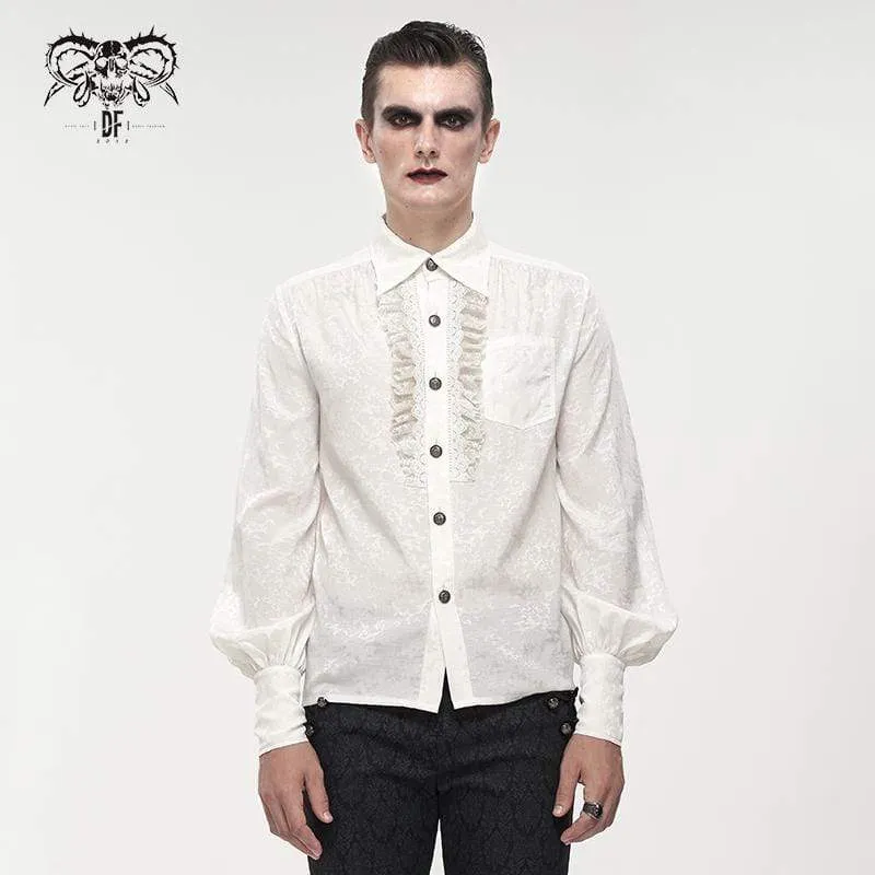 Herren Gothic Puffärmeliges Spitzenspleißhemd Weiß