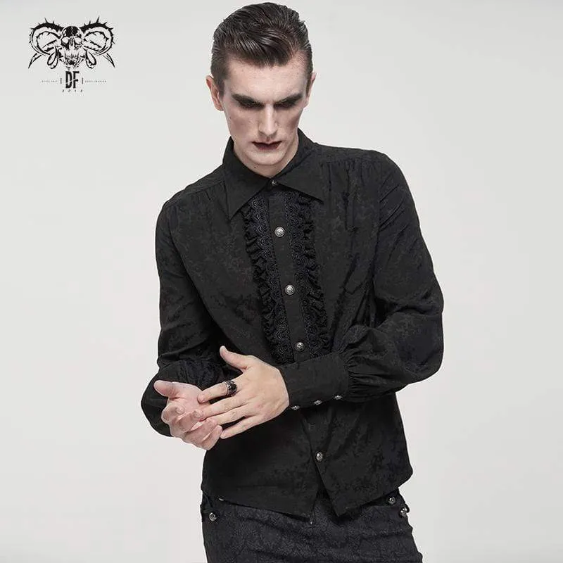 Herren Gothic Puffärmeliges Spitzenspleißhemd Schwarz
