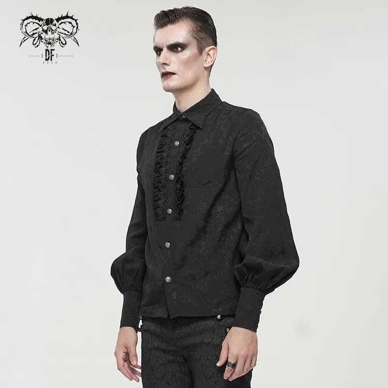 Herren Gothic Puffärmeliges Spitzenspleißhemd Schwarz