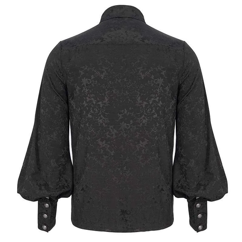 Herren Gothic Puffärmeliges Spitzenspleißhemd Schwarz