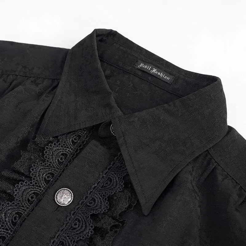 Herren Gothic Puffärmeliges Spitzenspleißhemd Schwarz