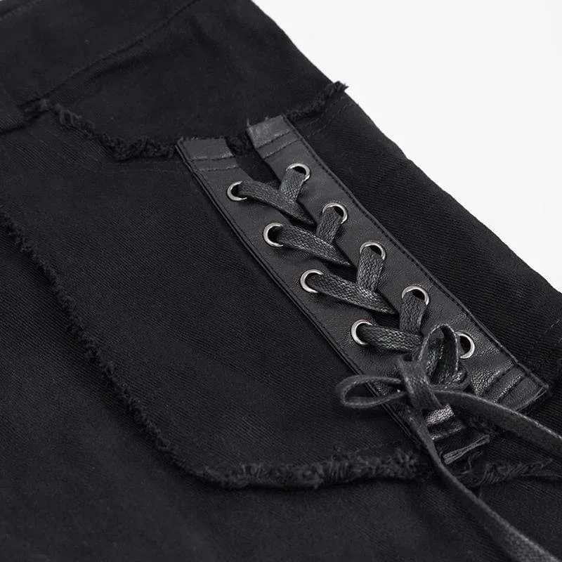 Herren Gothic Strappy Splice Schnalle ungesäumte Hose