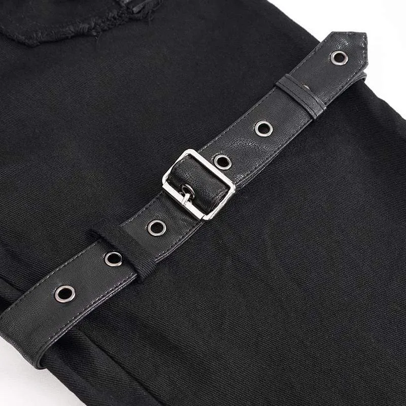 Herren Gothic Strappy Splice Schnalle ungesäumte Hose