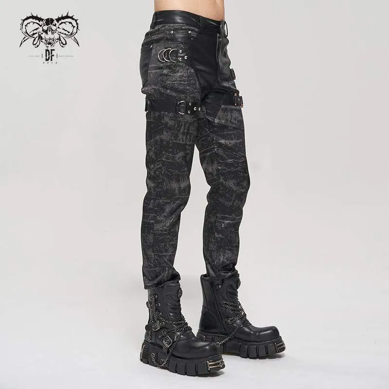 Herren Gothic Faux Leather Splice Multi-Pocket-Hose