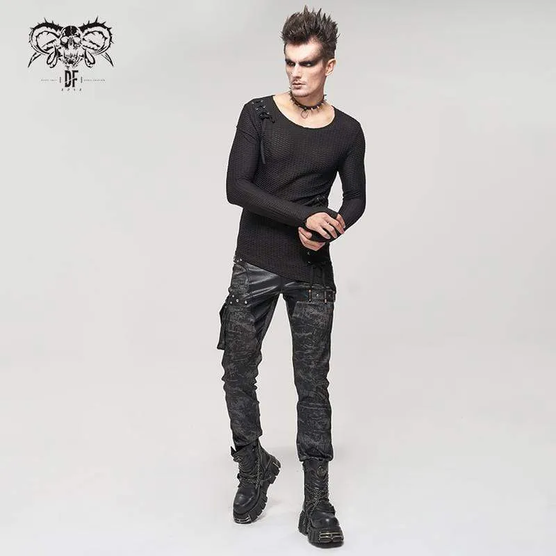 Herren Gothic Faux Leather Splice Multi-Pocket-Hose