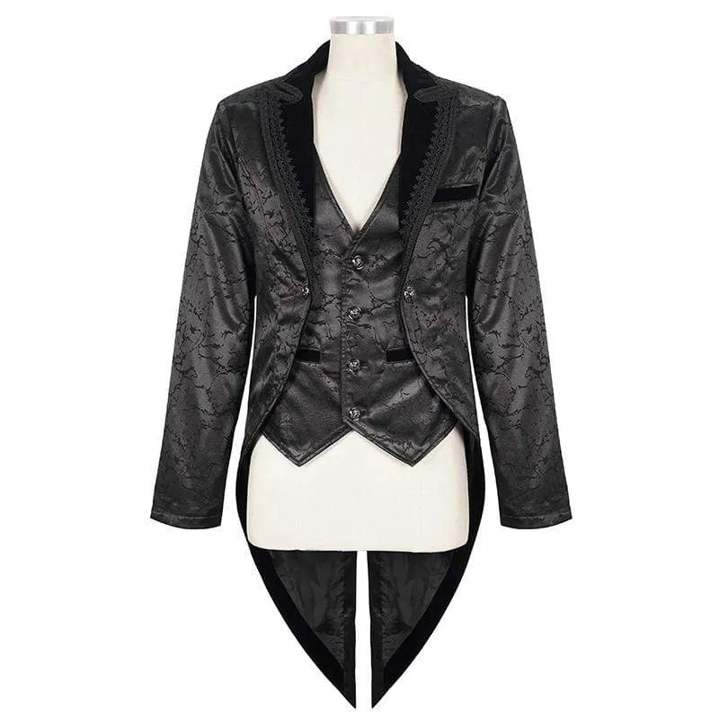 Herren Gothic Floral Schwalbenschwanzmantel Schwarz