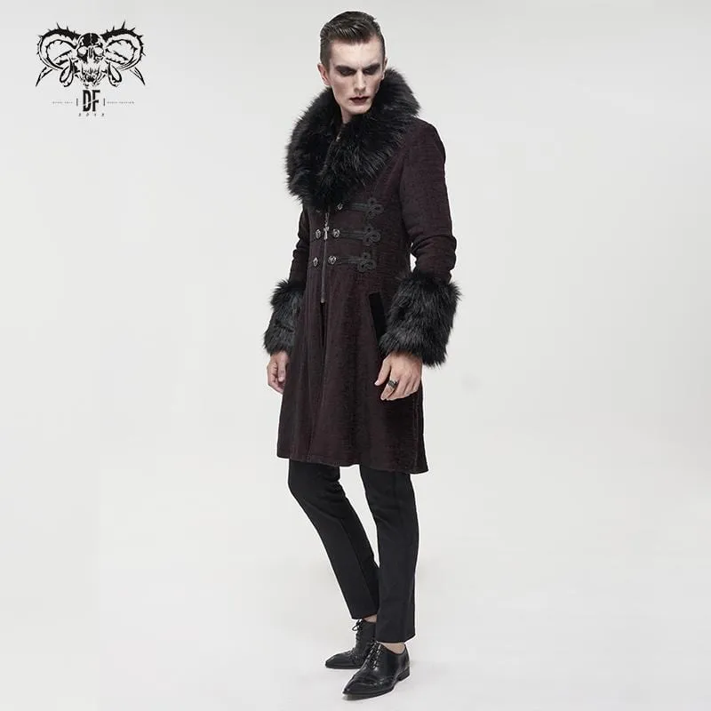 Herren Gothic Floral Zipper Roter Mantel mit abnehmbarem Kunstpelz