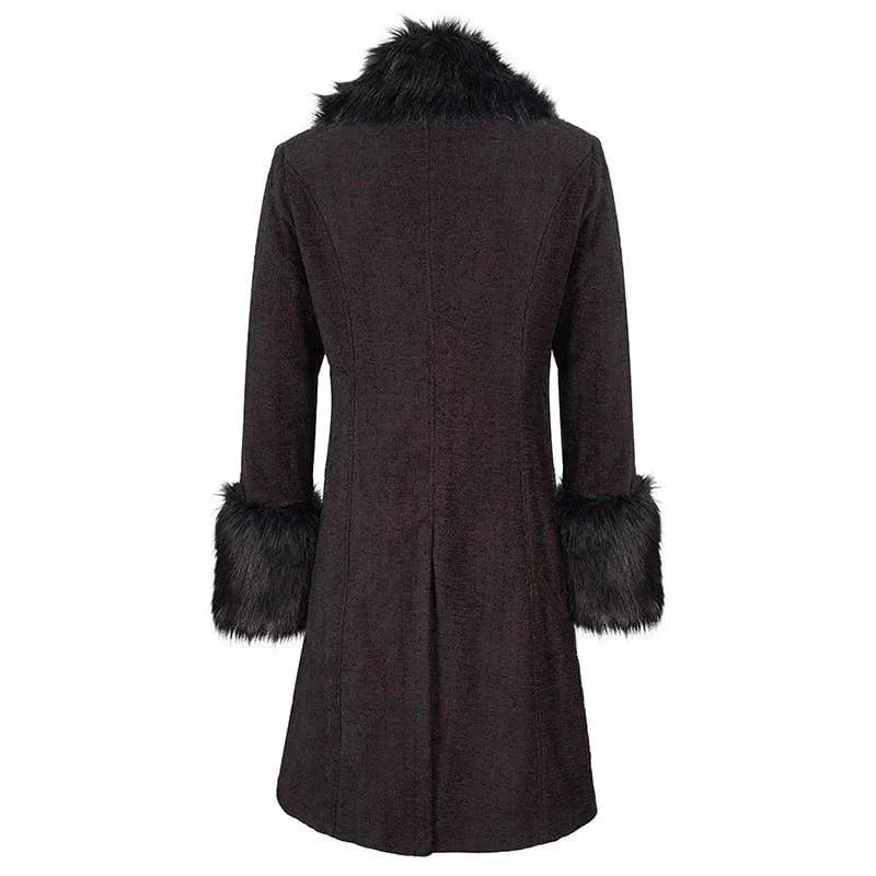 Herren Gothic Floral Zipper Roter Mantel mit abnehmbarem Kunstpelz