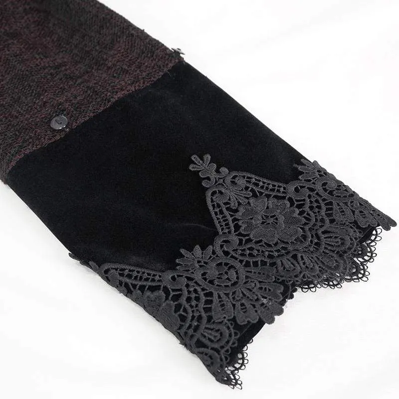 Herren Gothic Floral Zipper Roter Mantel mit abnehmbarem Kunstpelz
