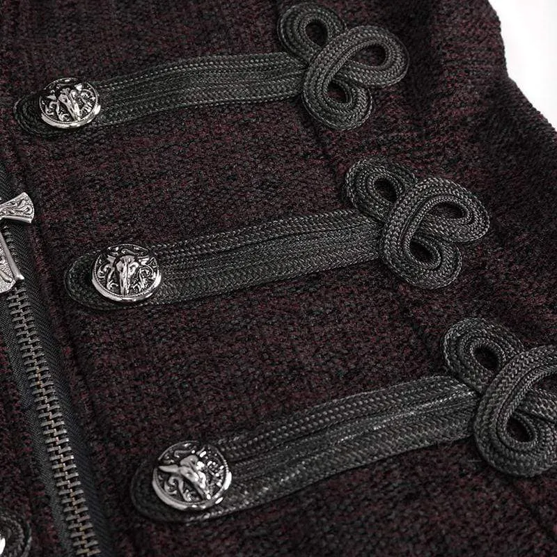 Herren Gothic Floral Zipper Roter Mantel mit abnehmbarem Kunstpelz