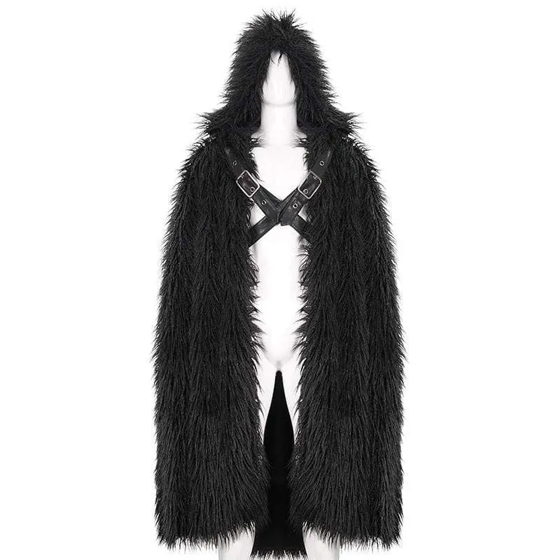 Gothic-Mantel mit Kunstpelzschnalle für Herren mit Kapuze
