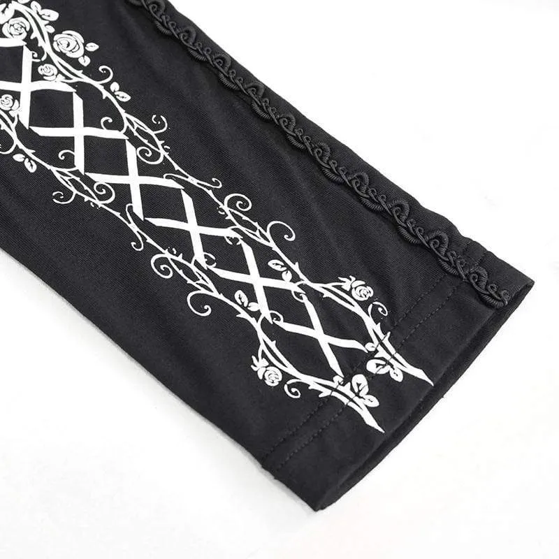 Damen Gothic Strappy Leggings mit Print Weiß