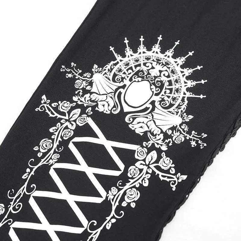 Damen Gothic Strappy Leggings mit Print Weiß