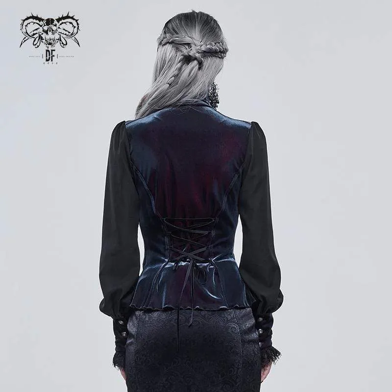 Gothic-Spitze-Spleißhemd mit Puffärmeln für Damen