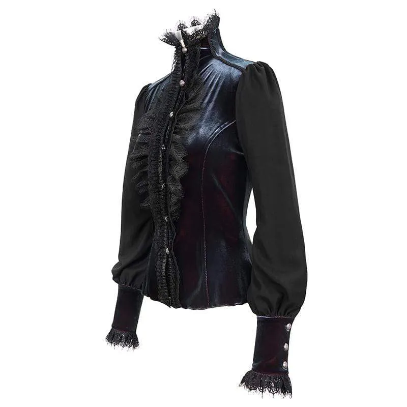 Gothic-Spitze-Spleißhemd mit Puffärmeln für Damen