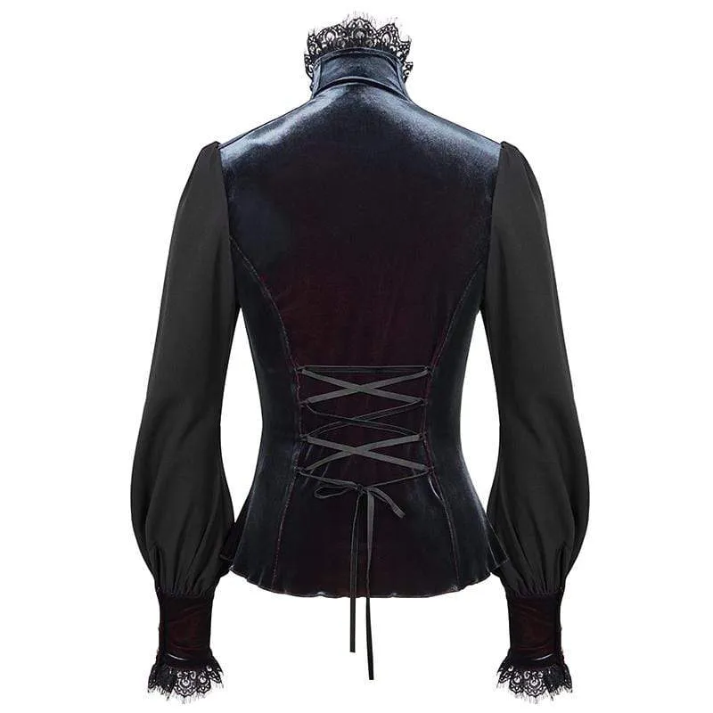 Gothic-Spitze-Spleißhemd mit Puffärmeln für Damen