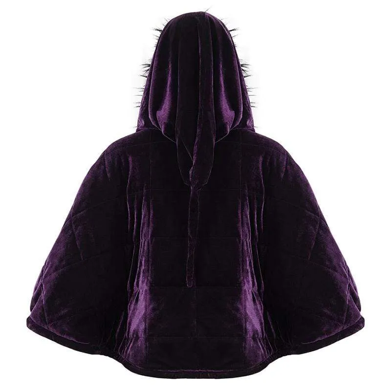 Gothic Zipper Samtmantel für Damen mit Hexenkapuze