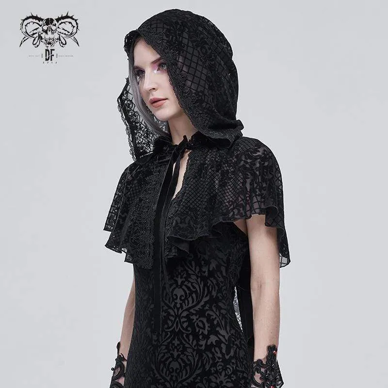 Gothic Cape für Damen mit Blumenmuster und Kapuze