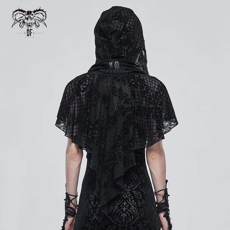 Gothic Cape für Damen mit Blumenmuster und Kapuze