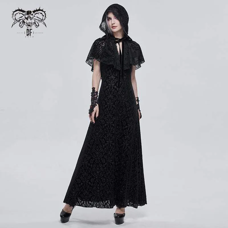 Gothic Cape für Damen mit Blumenmuster und Kapuze