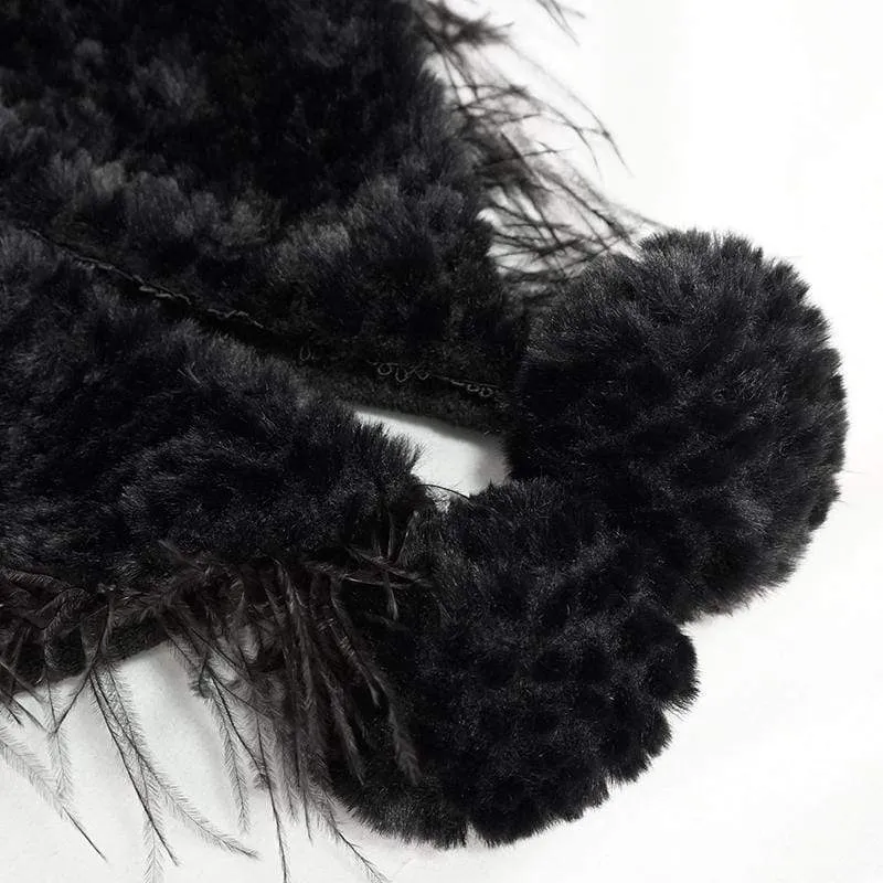 Damen Gothic Riemchen Umhang mit Kapuze Schwarz
