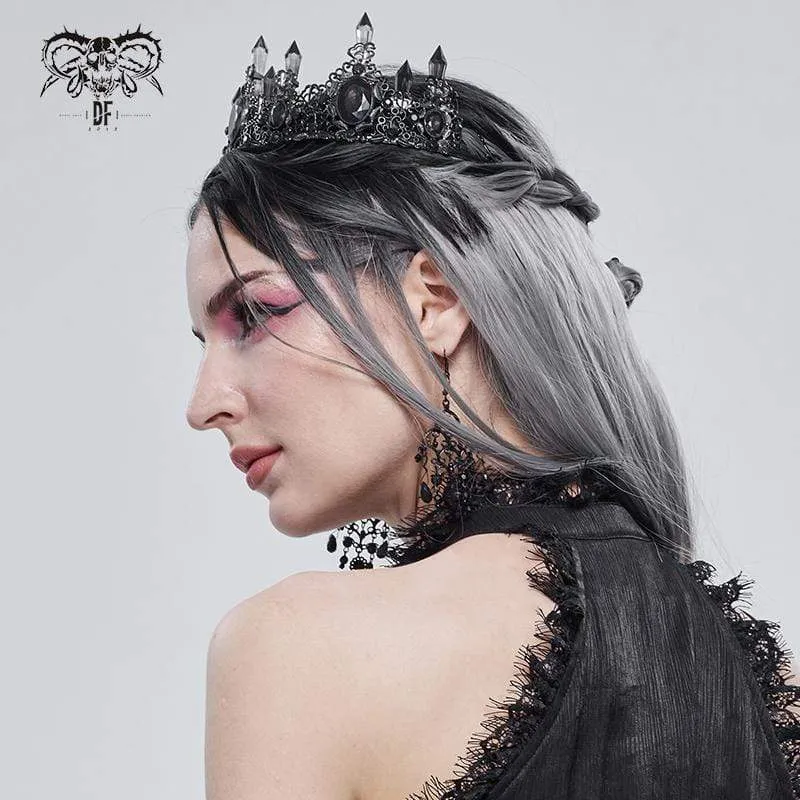 Gothic Black Crystal Stone Crown für Damen