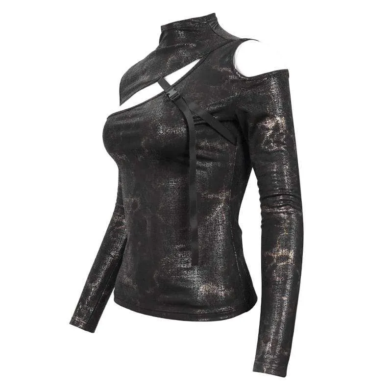 Damen Gothic Cutout Schnalle Slim Fitted Top Bronze