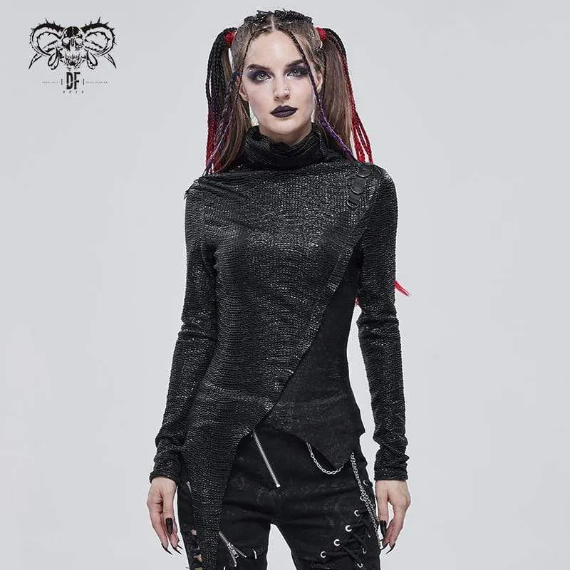 Damen Gothic unregelmäßiger Rollkragenpullover mit Rüschen
