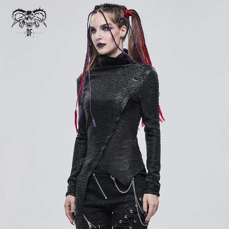 Damen Gothic unregelmäßiger Rollkragenpullover mit Rüschen