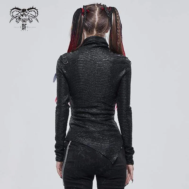Damen Gothic unregelmäßiger Rollkragenpullover mit Rüschen
