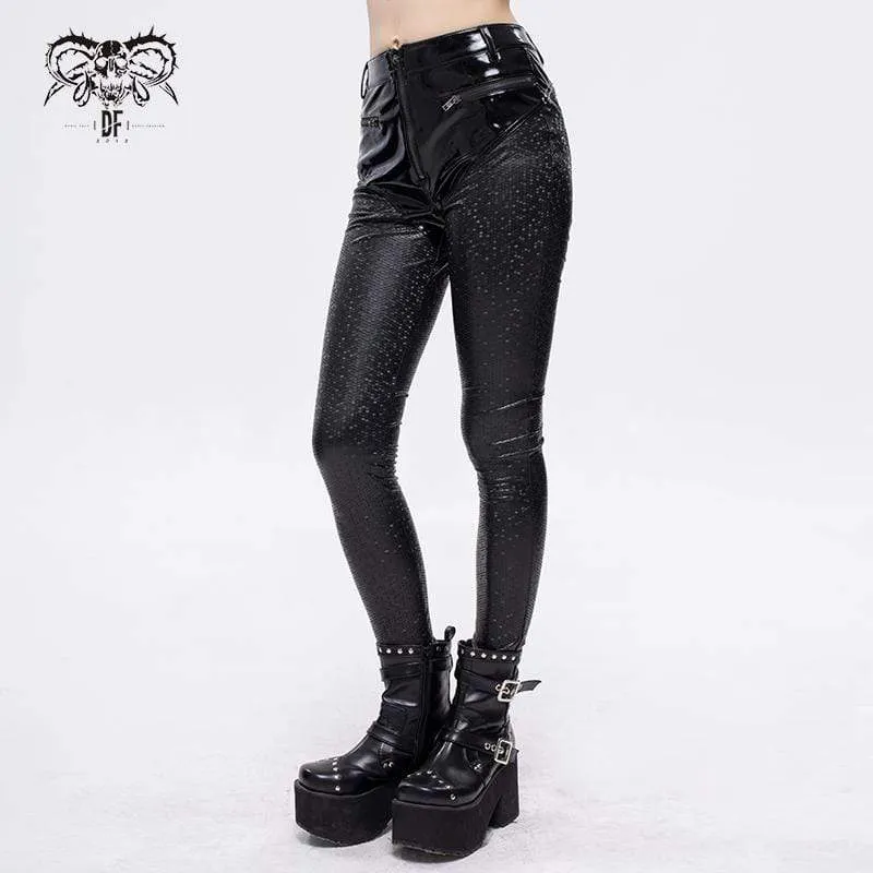 Gothic Faviform Zipper Kunstlederhose für Damen