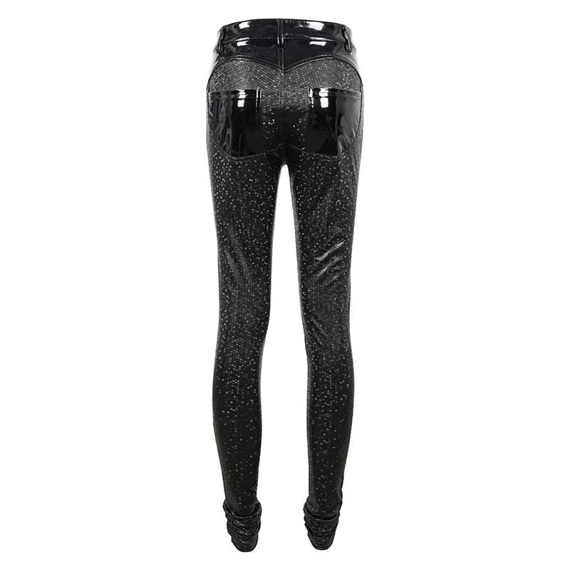 Gothic Faviform Zipper Kunstlederhose für Damen