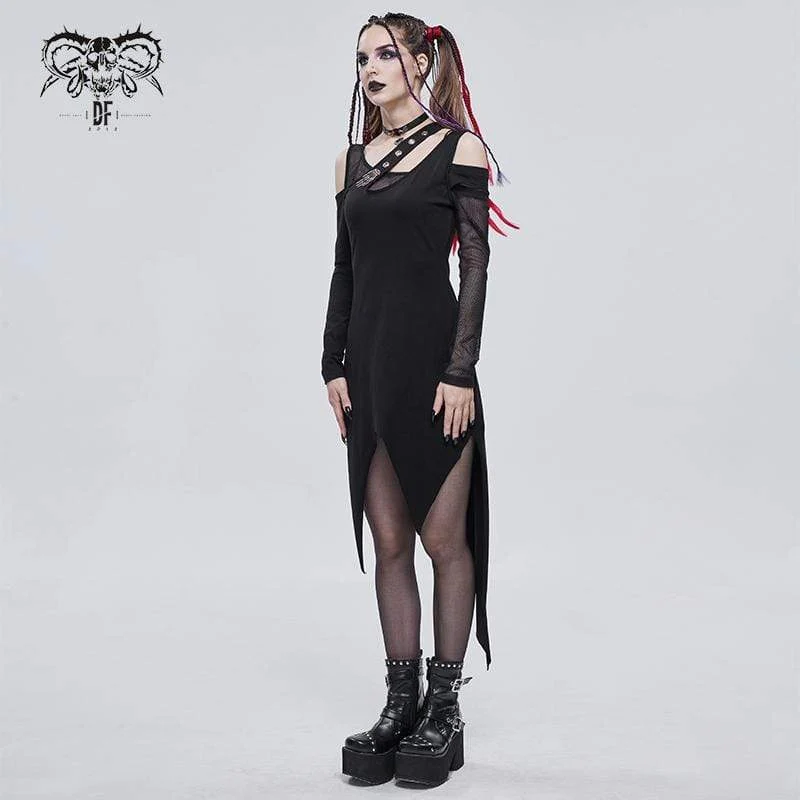 Damen Gothic Irregular Cutout Mesh Splice Dress