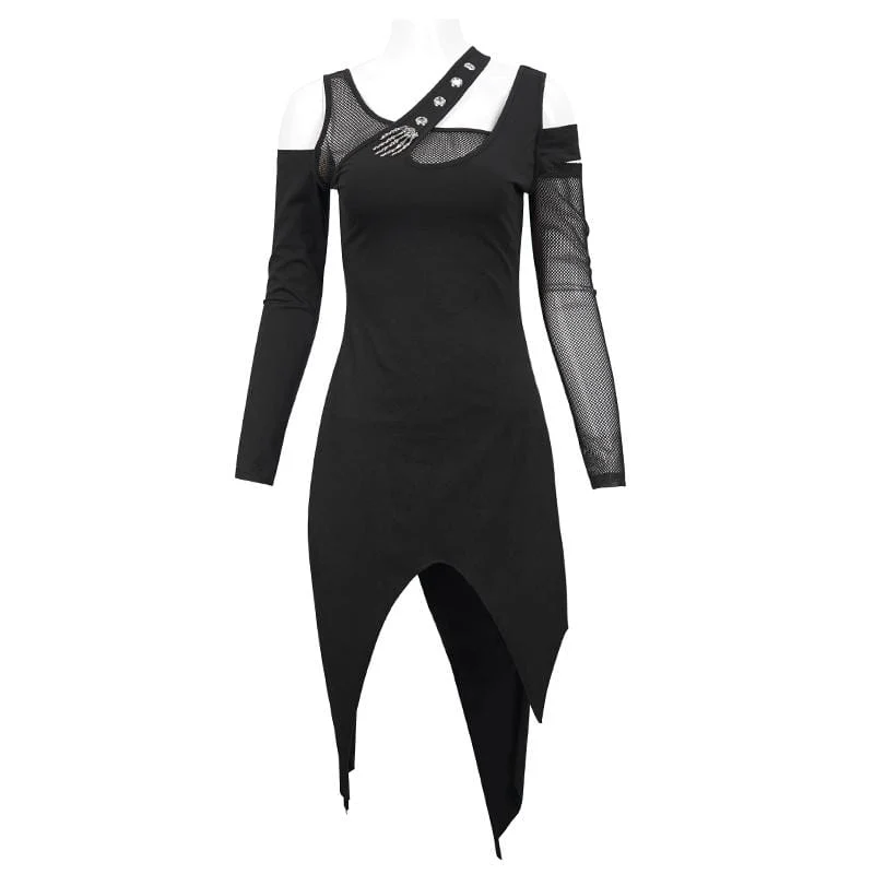 Damen Gothic Irregular Cutout Mesh Splice Dress