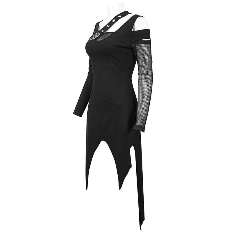 Damen Gothic Irregular Cutout Mesh Splice Dress