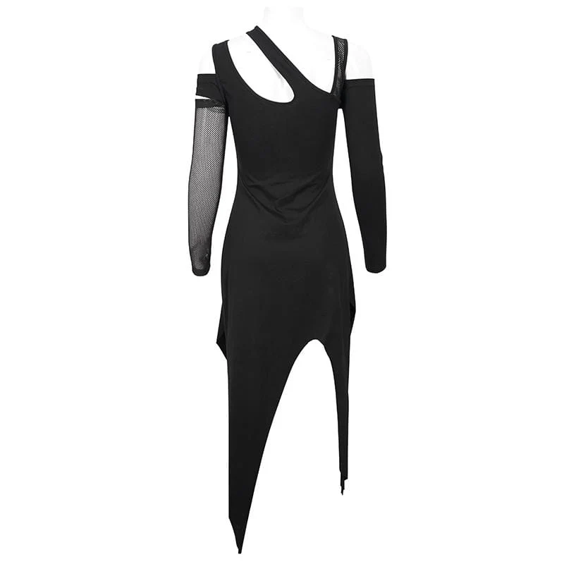 Damen Gothic Irregular Cutout Mesh Splice Dress