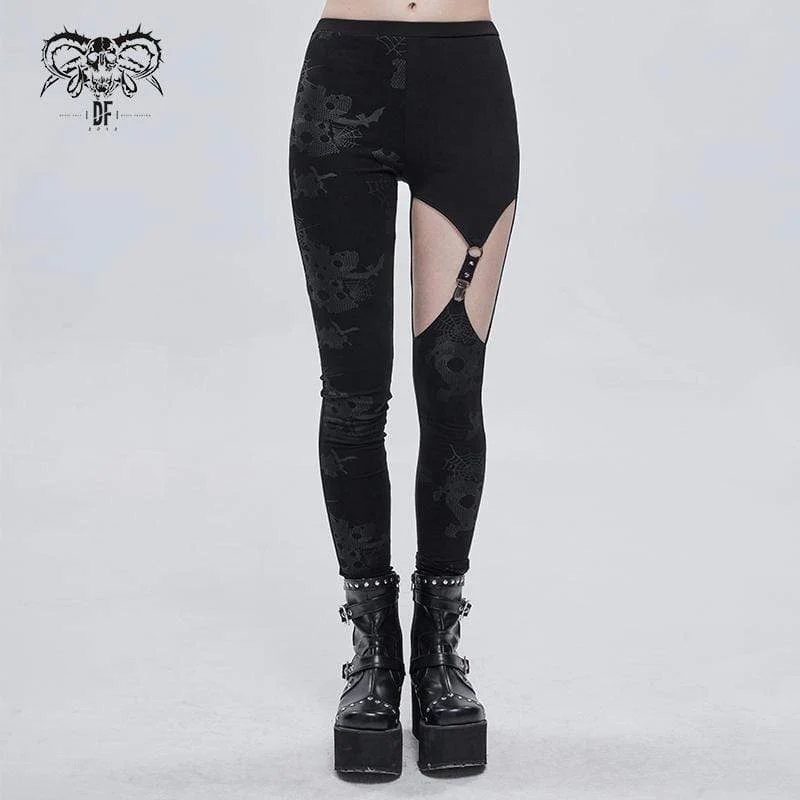 Gothic-Hosen mit Spinnweben-Print für Damen
