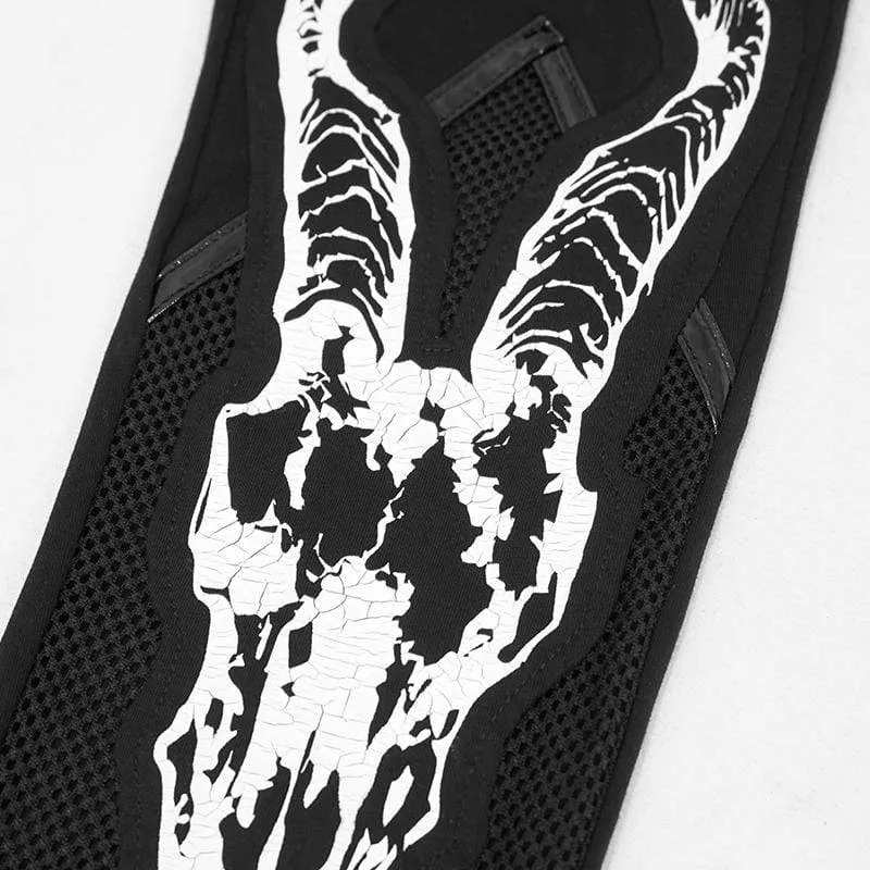 Gothic-Leggings mit Schafkopf-Print aus Netzstoff für Damen