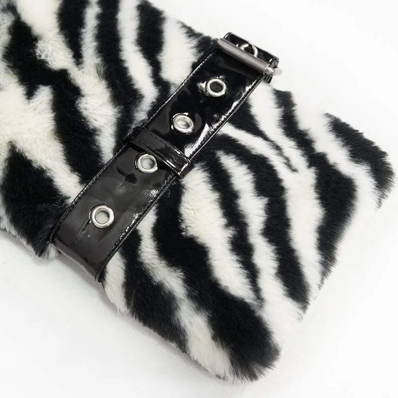 Gothic-Jacke mit Stehkragen für Damen mit Zebrastreifen-Schnallen