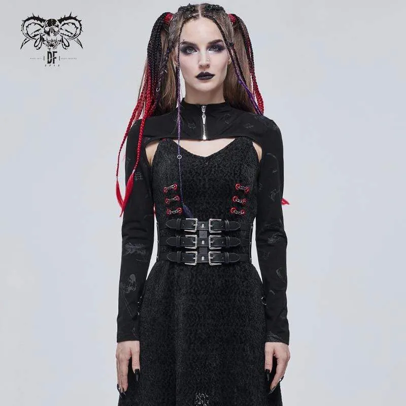 Gothic Bone Printed Strappy Zipper Cape für Damen