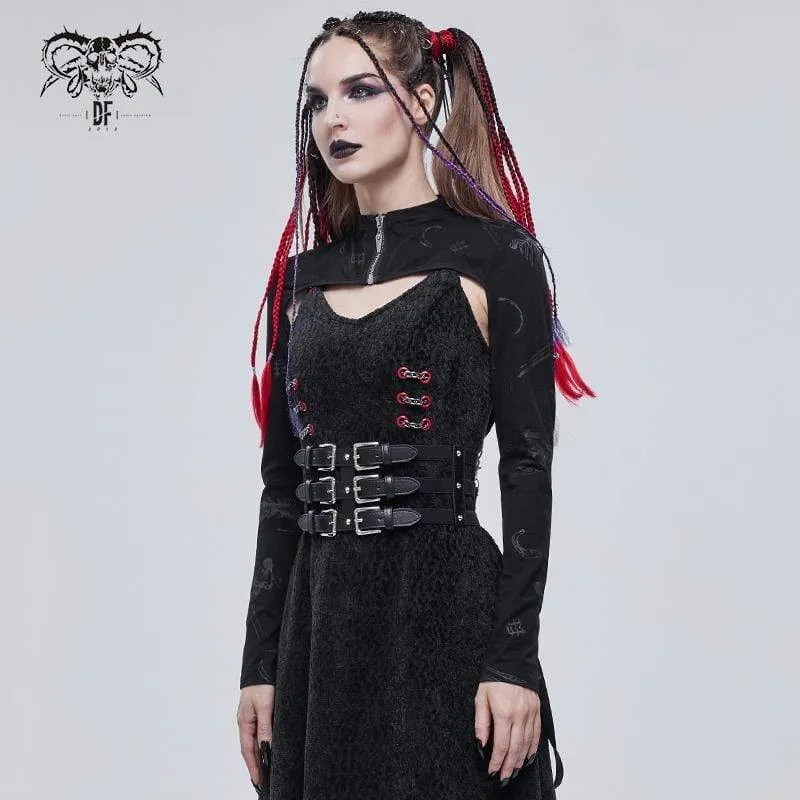 Gothic Bone Printed Strappy Zipper Cape für Damen