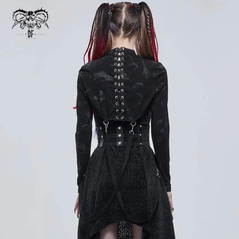 Gothic Bone Printed Strappy Zipper Cape für Damen