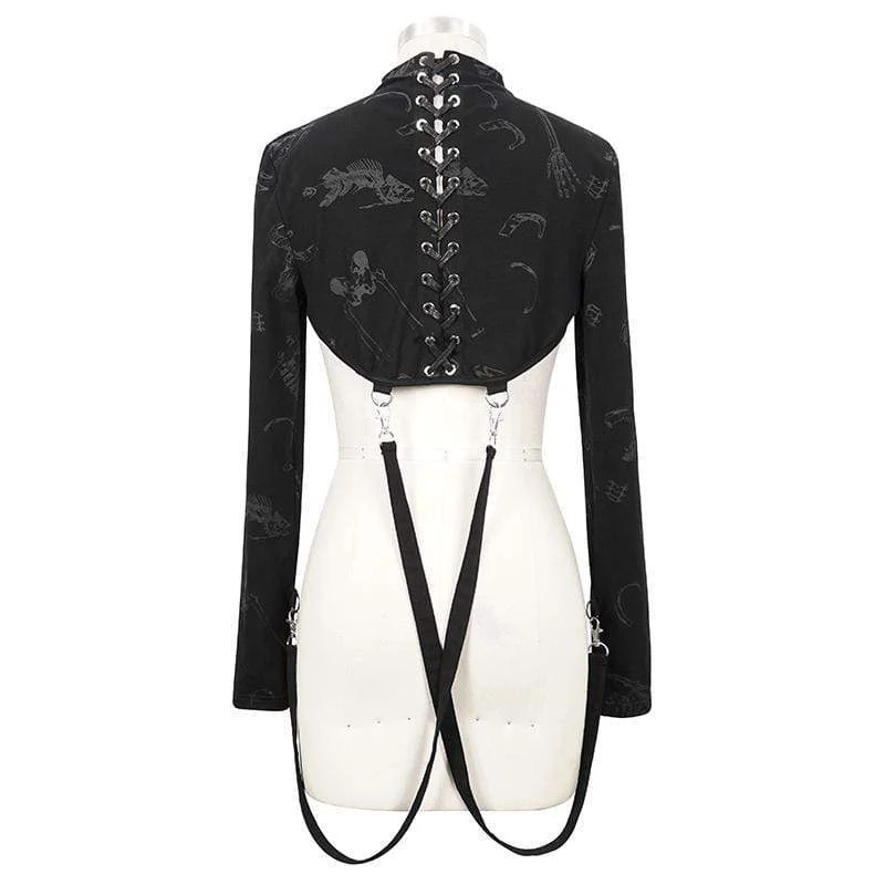 Gothic Bone Printed Strappy Zipper Cape für Damen
