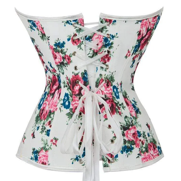 Gothic Damen Korsett mit floralem Print und Riemchen