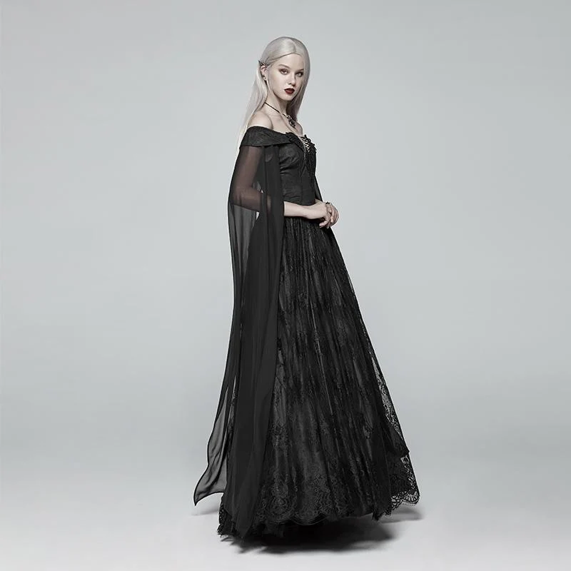 Damen Gothic schulterfreies mehrschichtiges Hexenkleid aus Spitze