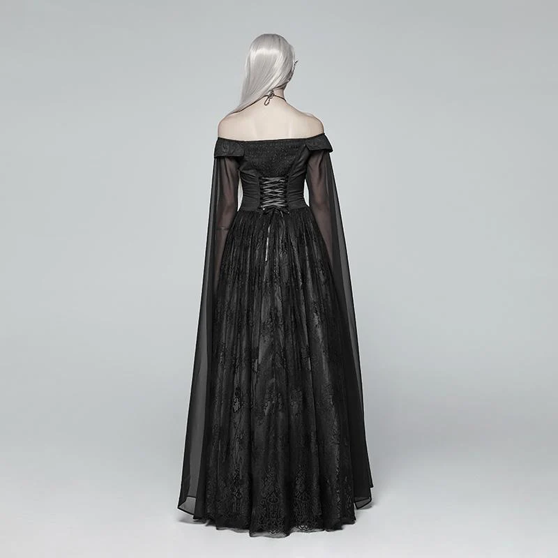 Damen Gothic schulterfreies mehrschichtiges Hexenkleid aus Spitze