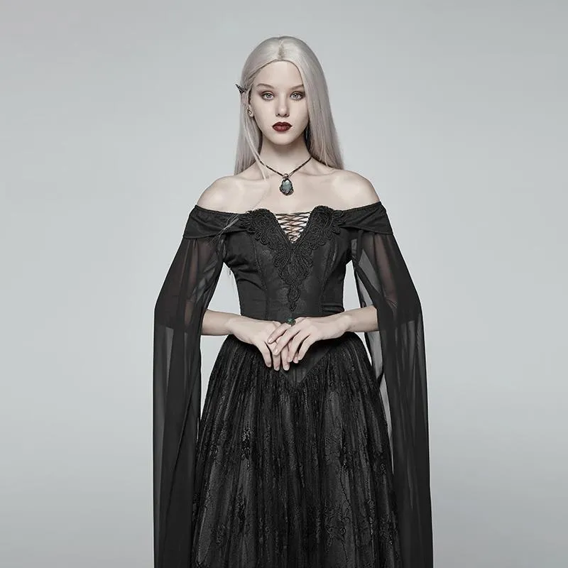 Damen Gothic schulterfreies mehrschichtiges Hexenkleid aus Spitze