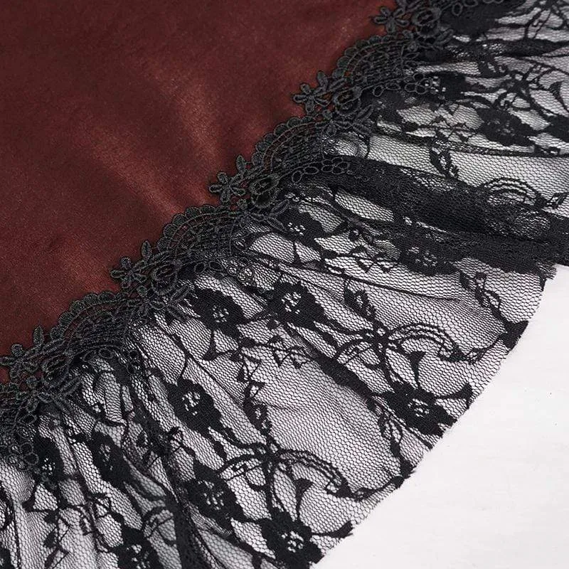 Damen Gothic Kordelzug Spitze Splice Rotes Unterkleid Hochzeitskleid