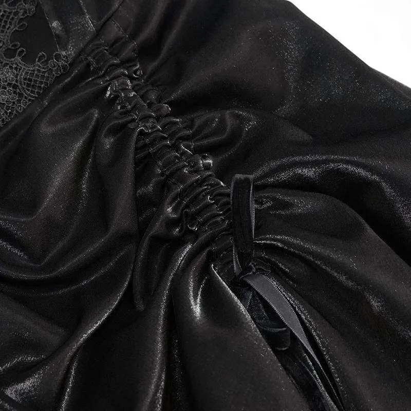 Damen Gothic Kordelzug Spitze Spleiß Schwarzes Unterkleid Brautkleid