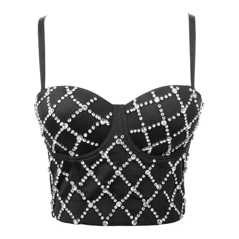 Frauen Grunge Rhomboid Perlen Pure Color Bustiers